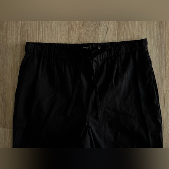 Theory Women’s Treeca Cropped Jogger Pants Linen Blend Navy - Size Medium - Picture 3 of 7